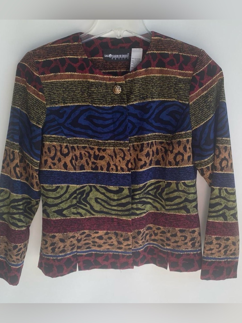 Vintage 90s color blocked striped animal print trim fit blazer jacket Sag Harbor